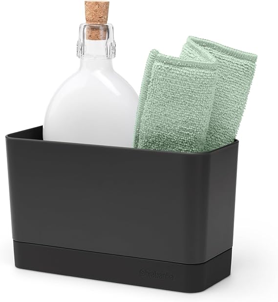 Brabantia Sink Organiser (Dark Gray) Non-Slip, Non-Scratch Kitchen Countertop Storage Caddy for Dish Brush, Soap, Cloths