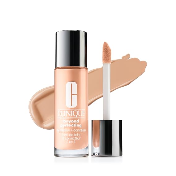Clinique Beyond Perfecting Lightweight Liquid Foundation + Concealer For Dry Combination to Oily Skin Types | Full Coverage + Natural Matte Finish, Cream Chamois, 1 Fl Oz