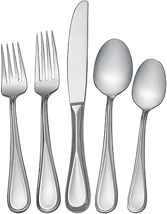 Mikasa Bravo 18/10 Stainless Steel Flatware Set, 101-Piece Service for 12, Polished Silver Silverware Set with Teardrop Handle, Dishwasher Safe Cutlery Set