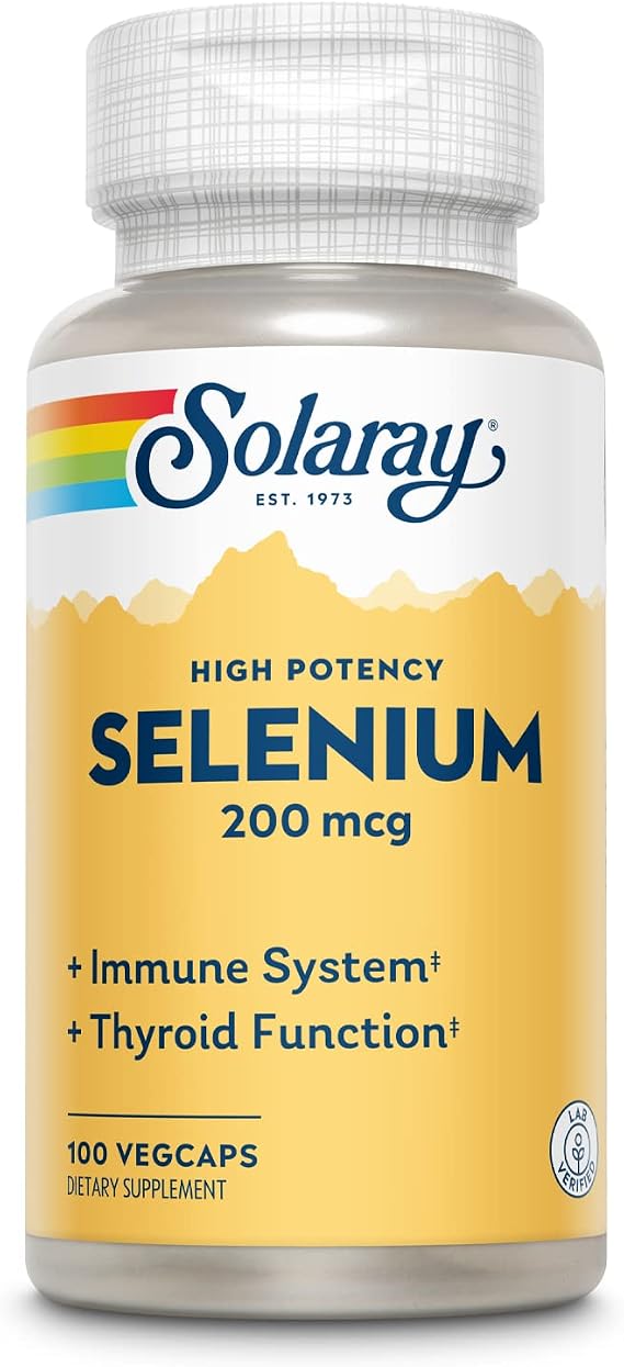SOLARAY Selenium 200mcg, High Potency Thyroid Support, 100 Veg Caps