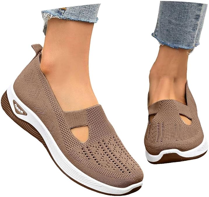 Orthopedic Walking Shoes for Women Breathable Mesh Slip On Sneakers Wide Fit Diabetic Walking Shoes with Arch Support Lightweight Anti-Slip Casual Sneakers