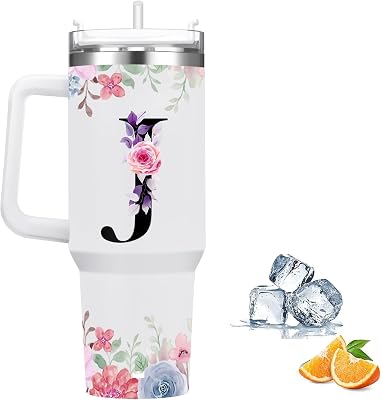 FOLAI Insulated Travel Coffee Mugs, 40oz Steel Water Bottl,Tumbler with Handle and Lid Straw,Thermal Cups for Hot and Cold Drinks Printed with Letters Personalized Unique Gifts for Women and ManJ