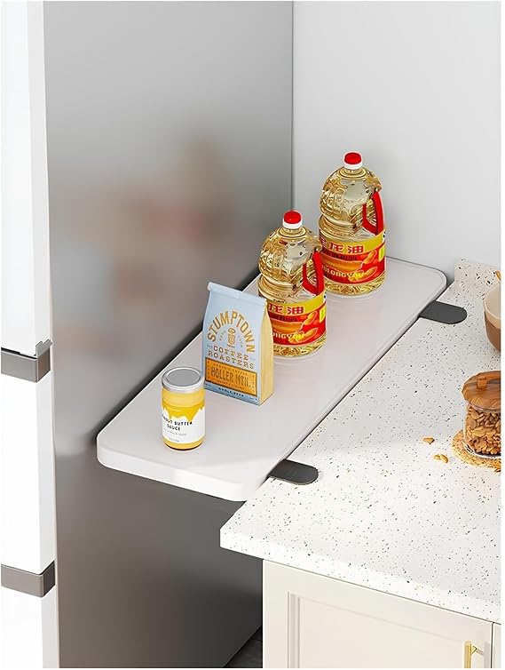 Wall-Mounted Folding Table, 60x20cm Space-Saving Desk Extension, Ideal for Office or Kitchen, Adjustable Height for Comfort, White Compact Workstation