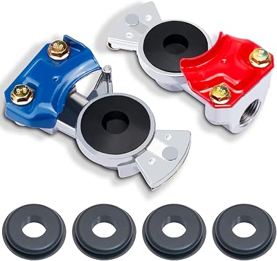 CheeMuii Glad Hands Set CheeMuii 4 pcs Glad Hand Seals Universal Gladhand Aluminum Emergency Air Hose Brake Coupling Service Handshake Set for Truck Semi Trailer RVs 1 pcs Red 1 pcs Blue