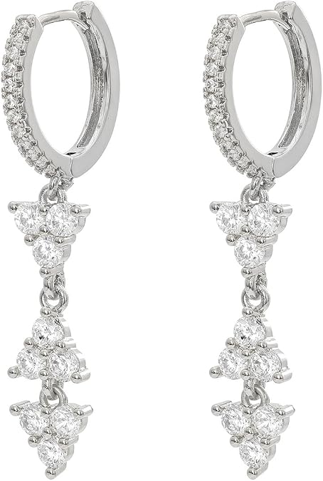 18K Gold Plated Huggie Earrings, Cubic Zirconia Stones Huggie Earrings for Women, Sparkling Drop Earrings Women Dangle Earrings, Trendy Jewelry, Attract Trilogy Crystal Earrings, Fashion Jewelry