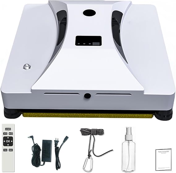 Window Cleaning Robot, Automatic Window Cleaner with Water Spray for Windows/Tiles/Class Door, Inside/Outside, Intelligent Cleaning, AI Smart Route Plan and Control Remote