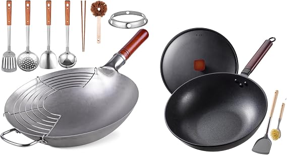 Teewe 13.4' & 13' Nonstick Wok & Wok Pan Bundle with 10 Accessories