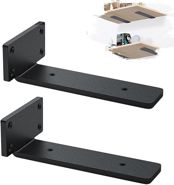 MLOQI 2 Pack Scaffold Board Shelf Brackets Heavy Duty, Floating Shelf Bracket, 5mm Thick Wall Brackets for Shelves (6 inches)