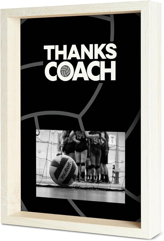 ChalkTalkSPORTS Volleyball Coach Gift Frame - Autograph Ready Volleyball Picture Frame - Holds 4x6 Photo - Desk or Wall Display - Thanks Coach