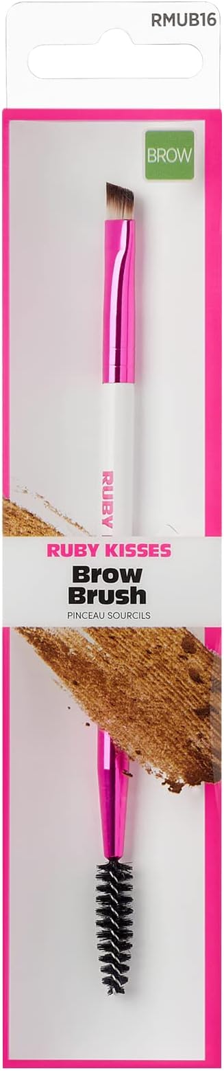 KISS Ruby Kisses Premium Brow And Spoolie Cosmetic Brush, Professional Quality Cruelty Free Make-Up Tool with Soft 100% Synthetic Bristles