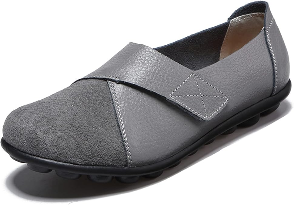 Women Premium Ultra Soft Orthopedic Flats Loafers Leather Slip on Soft Bottom Non-Slip Adjustable Easy On Comfy Large Size Moccasins Walking Dotmalls Shoes (Grey,13,Women,13)
