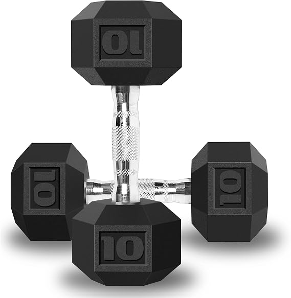 Balelinko Hex Dumbbells Free Weights Set with Metal Handles Rubber Encased Solid Cast Iron Hex Dumbbell in Pair, 10 LBS
