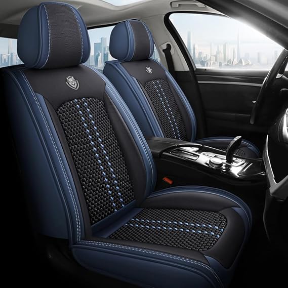 Seat Covers 2-Front Set for Suzuki Grand Vitara 2011-2023,Ice Silk&Leather Non-Slip Car Seat Covers Car Seat Protector,Soft Cooling Premium Auto Interior Accessories(Standard,Black&Blue)