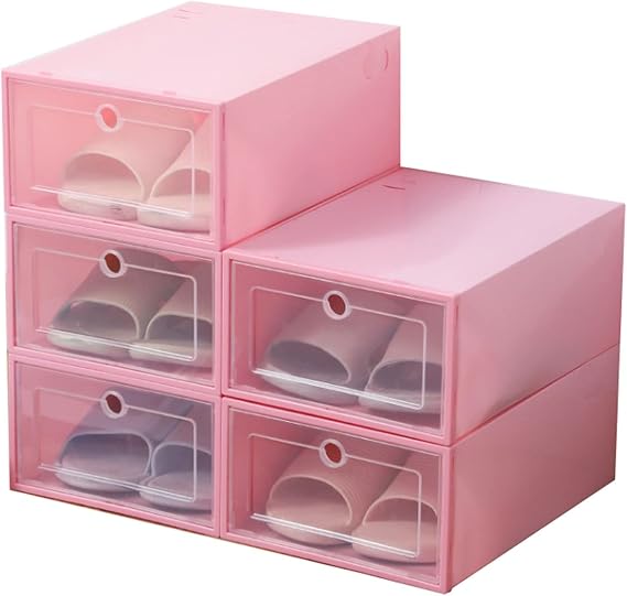 Shoe Storage Box,Shoe Box Clear Plastic Stackable,Drop Front Shoe Box with Clear Door,Shoe Organizer and Shoe Containers (Light Pink 60 Pieces)