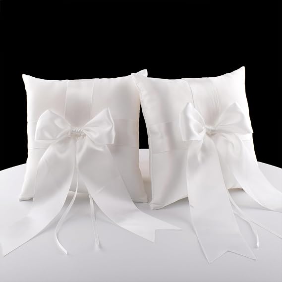 2 PCS Wedding Ring Pillow, Ring Bearer Pillow Big Bow Collection, Ivory | Ring Boy Pillow, Ring Bearer Holder for Wedding Ceremony