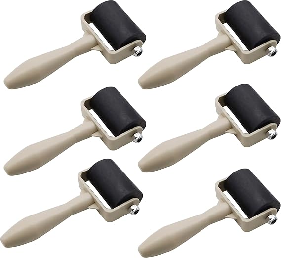 6 Pack Rubber Brayer Roller for Printmaking,Anti Skid Tape Construction Tools, Print,Great for Gluing Application Also,Ink and Stamping Tools 1.4 Inch