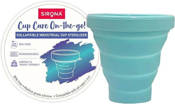 Sirona Menstrual Cups Container Foldable Sterilizing Silicone - 1 Unit | Microwave Friendly | Foldable Menstrual Cup Sterilizer | BPA Free and Non-Toxic | for Camping, Public Restrooms