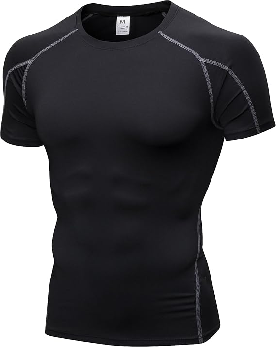 Short Sleeve Compression Shirt Men Athletic Gym Cool Dry Base Layer Workout Tops Slim Fit Undershirts T-Shirt