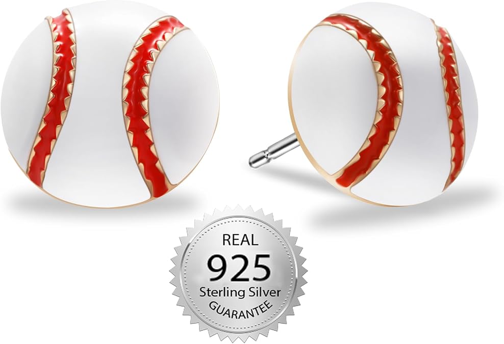 SmileBelle Sterling Silver Baseball Earrings for Women Baseball Mom Gifts