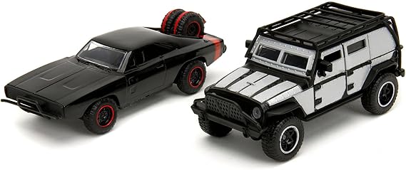 Jada Toys - Fast and Furious Autos (2'li set) - Dom`s Dodge Charger R/T 1970 & Tej`s Jeep Wrangler, Fast & Furious 7-2 Legacy Serisi Model Arabalar Açılabilir, 1:32, 19 cm, 8 Yaşından İtibaren, Wave