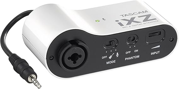 Tascam iXZ Microphone and Instrument Audio Interface for iOS Mobile Devices, iPhone, iPod, and iPad,White
