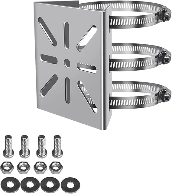 Yeenao Universal Vertical Pole Mount,Pole Mount for Security Camera,Stainless Steel Mounting Corner Bracket with 3 Loop Pipe Clamps,Ring Mounting Bracket for Security Camera,CCTV Cameras, Solar