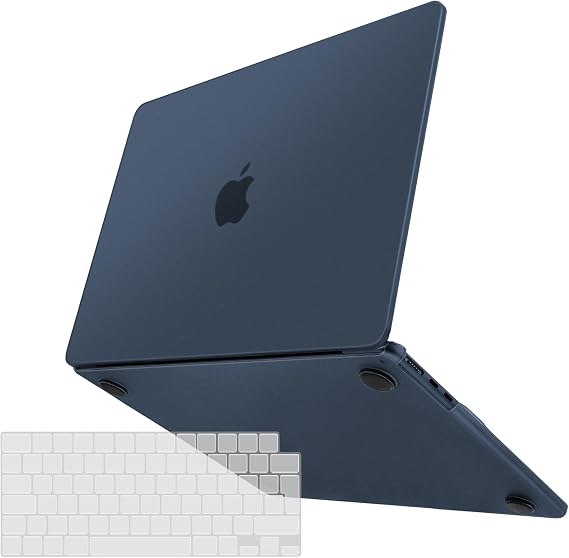 TECOOL Case compatible with MacBook Air M5 M4 M3 M2 15 inch 2023-2026 (A3448 A3241 A3114 A2941), Ultra-Thin Snap On Hard Shell & UK EU Keyboard Protector, Fine Frosted Midnight Blue (Matte)