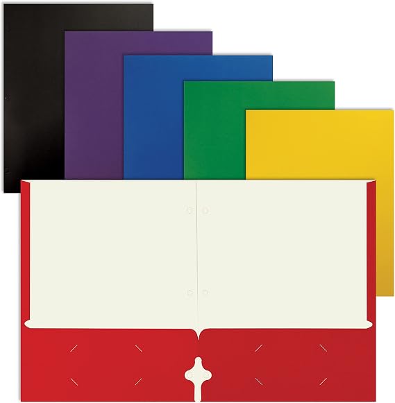 Better Office Products 2 pocket paper folder, letter size paper portfolio case, 50 pieces, various primary colors