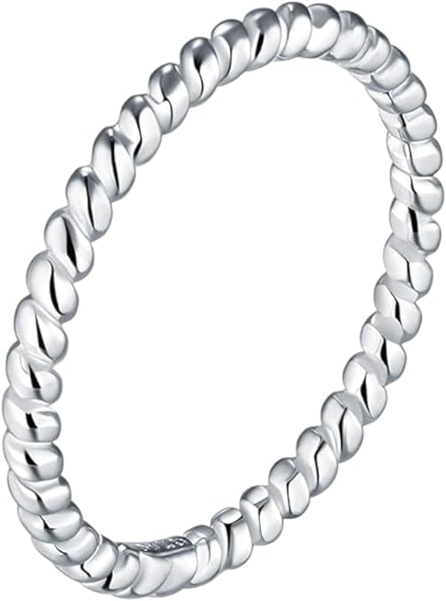 925 Sterling Silver Twisted Eternity Band Ring, Stackable Design, 2mm