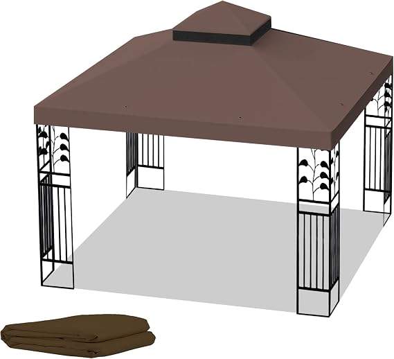 10x10 Ft Gazebo Canopy Replacement Cover, Double Tiered Gazebo Replacement Top (Coffee)