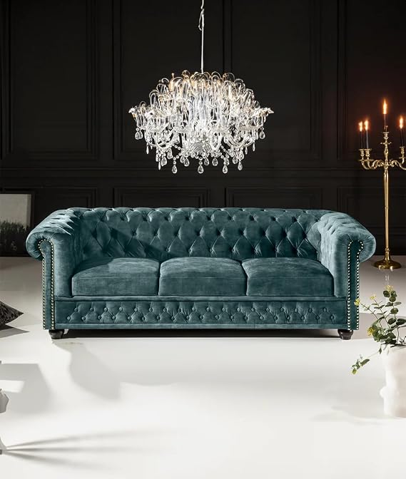 PUREWOOD Chesterfield 3-Seater Sofa, Deep Button Tufted Upholstery, Solid Hardwood Frame, High-Density Foam Cushions, Classic Rolled Arm Couch for Living Room & Office