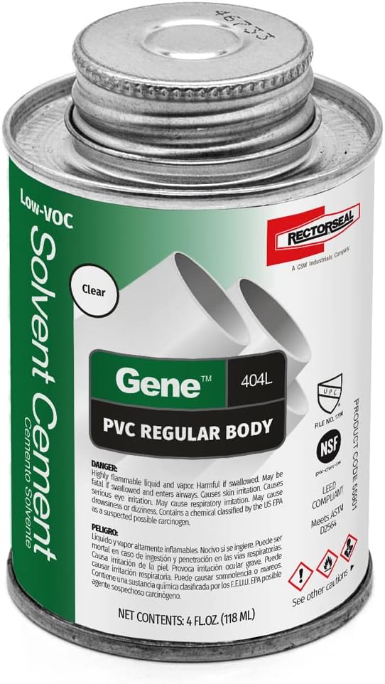 RectorSeal Gene 404L 55901 Low Solvent Cement, Easy Application, Plumbing, 1/4 Pint