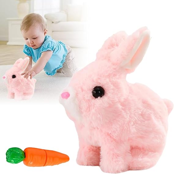 2026 New Realistic Bunny Plush Toy for Kids, Easter Gifts for Kids, Rabbit Toys with Carrot, Easter Electronic Rabbit Plush Toy with Carrot, Bunny Toys with Jumping, Twitching, Shaking Ears (B)