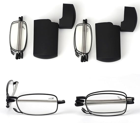 Reading Glasses 2 Pair Reader Compact Folding Magnify Glasses Black and Gunmetal