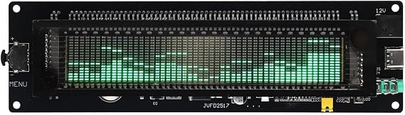 Audio for spectrum Analyzer Visualizer VFD Display Music Level Meter 3.5mm AUX MIC Input Wide for frequency Range Clock Display Hold Noise Filtering Power-Off Memory for Studio Home