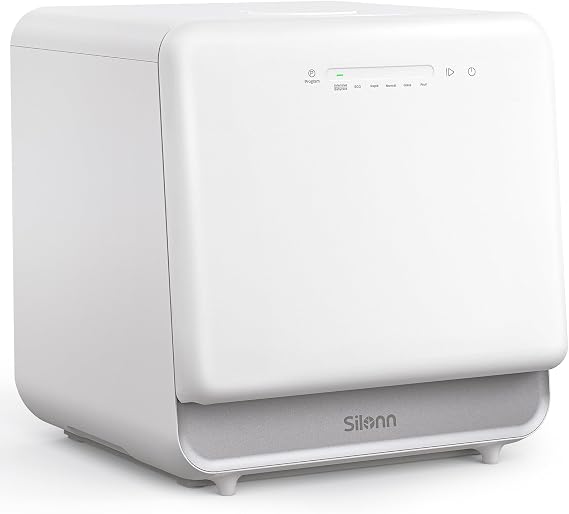 Silonn Portable Countertop Dishwasher, 5L Tank No Plumbing Needed 7 Wash Prog 360 Spray, 4-Place Settings Dishwasher Auto Dry for Apartments RVs Dorms