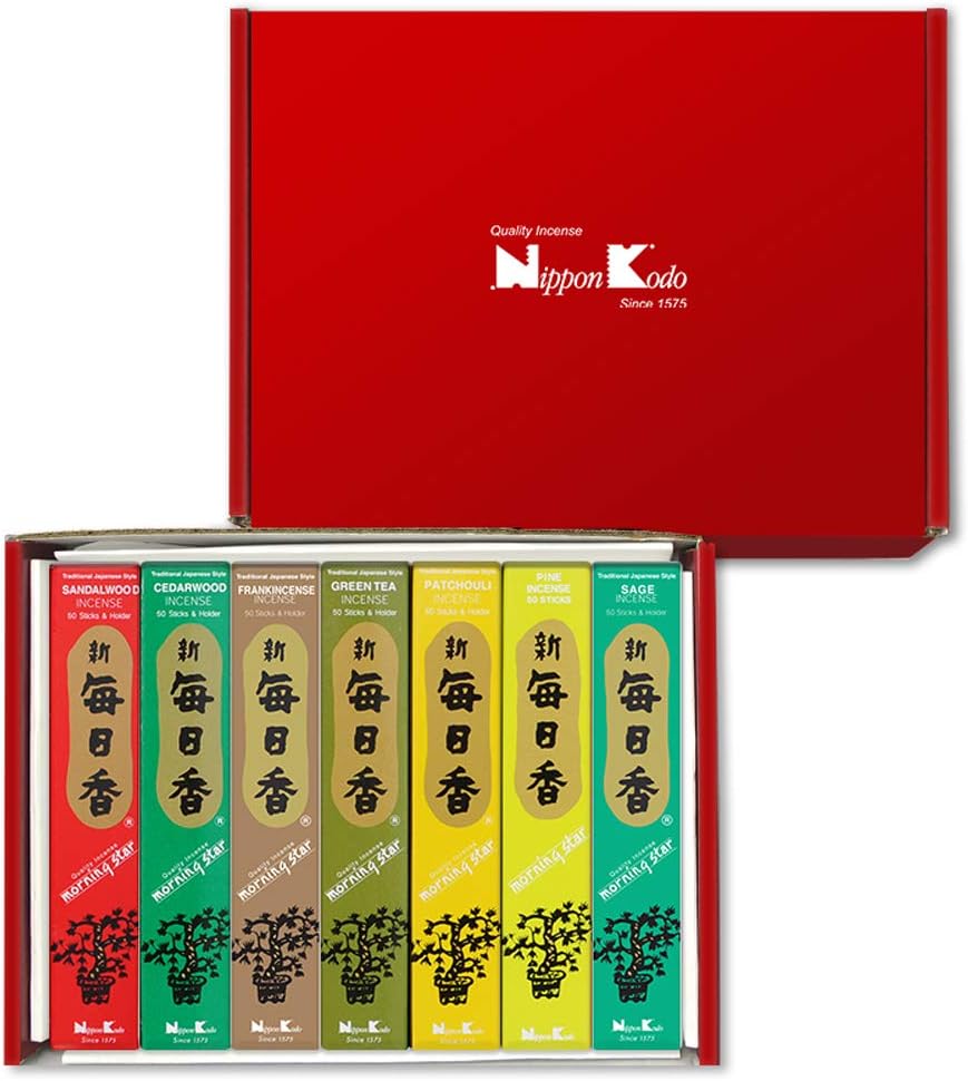MORNING STAR 7 PC Set - Woody by Nippon KODO, Japanese Quality Incense Since 1575