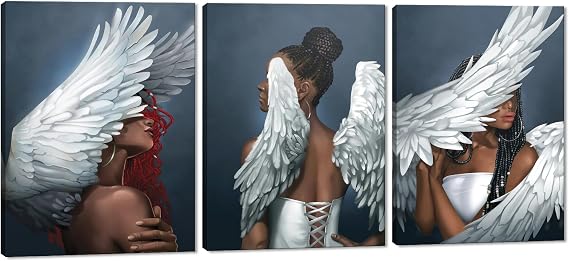 Novatique Angel Poster Wall Art Vintage Black Angel Girl Canvas HD Print Abstract White Angel Artwork Home Decor for Bedroom Living Room, 12"x 16" x 3Pcs
