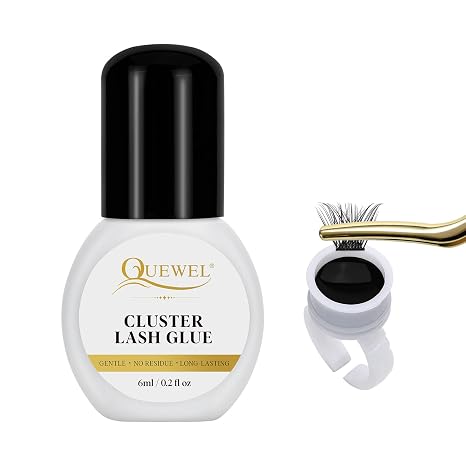 QUEWEL Lash Clusters Glue 6ml Cluster Lash Glue Black Eyelash Clusters Glue | for DIY Lash Extensions Long-Lasting Eyelash Glue for Cluster Lashes Waterproof&No Irritation(Black, 6ml)