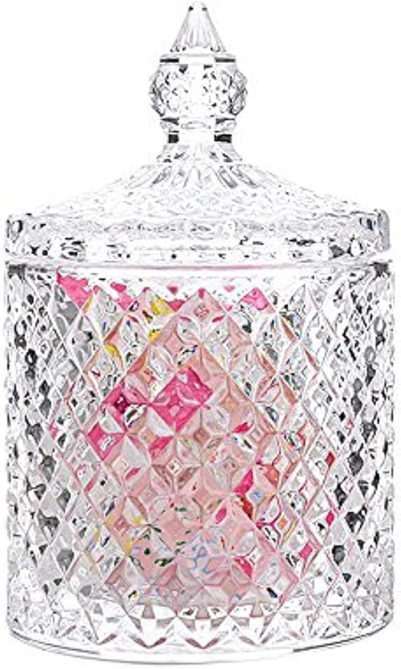 Home Basic Food Storage Organization Set-Crystal Diamond Faceted Jar With Crystal Lid,Suitable as A Candy Dish,Cookie Tin,Biscuit Barrel,Decorative Candy Jar