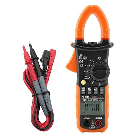 Digital Clamp Meter, Multimeter PM2108 Portable Digital 6600 Counts AC/DC Clamp Meter Current Voltage Teste, in-Circuit Continuity Test, LED Backlight