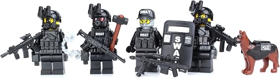 Battle Brick 1.6 Inches Tall Police SWAT Team Collectible Custom Minifigures Compatible with LEGO Bricks | 70% Accessories Made in the USA | Genuine Minifig | Ages 10+ to Adult AFOL