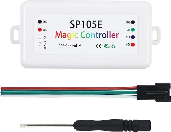SP105E Bluetooth LED Controller, Magic Dream Colour Pixel Controller | DC 5V-24V Bluetooth Magic Controller, Compatible with WS2811, WS2812B, WS2813, SK6812 RGBW, APA102 IC LED Strip Lights