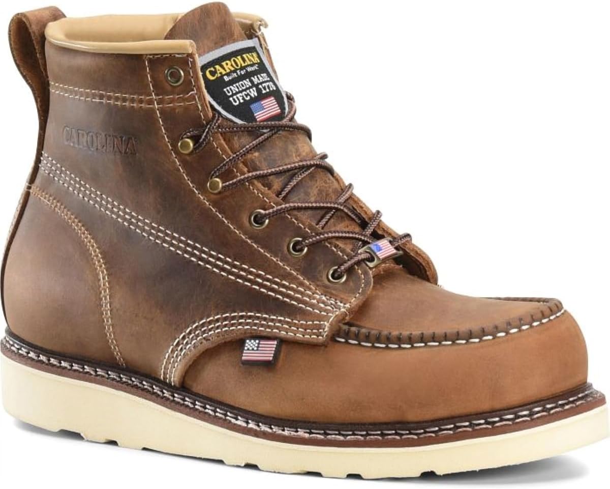 Carolina 6 Moc Toe Wedge Work Boots for Men - Oil & Slip Resistant Workboots - Poron Insole Moc Toe Work Boots for Men