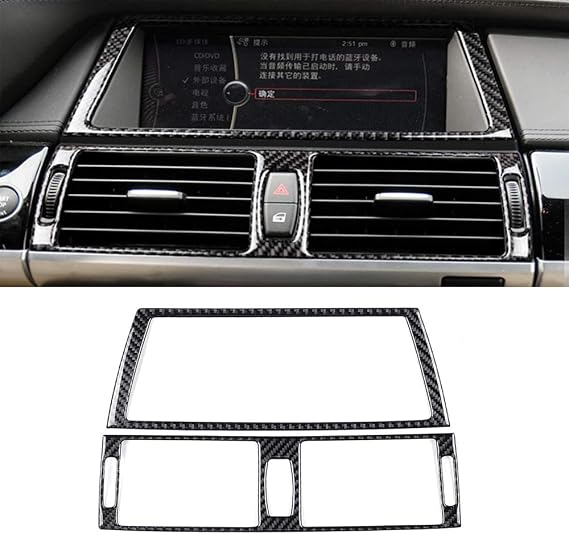 Thor-Ind Carbon Fiber Console GPS Navigation & Air Vent Frame Cover Trim for BMW X5 E70(08-13) X6 E71(09-14 Navigation Control Panel Middle Air Conditioning Vent Outlet Decoration Frame Stickers