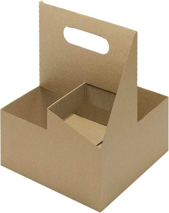 Karat Paperboard Drink Carrier with Handle [200ct] - Sturdy Kraft Coffee Cup Carrier for Hot/Cold Beverages, Fits 12-32 oz Cups - Eco-Friendly, Disposable To-Go Drink Holder (4-Cup)