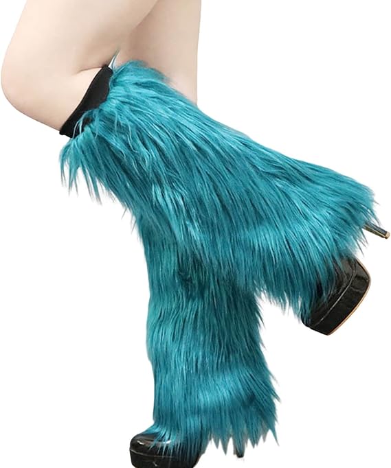 Fuzzy Faux Fur Leg Warmers for Women, Long Boots Shoes Cuff Cover, Knee-length Hipster Warm Sock