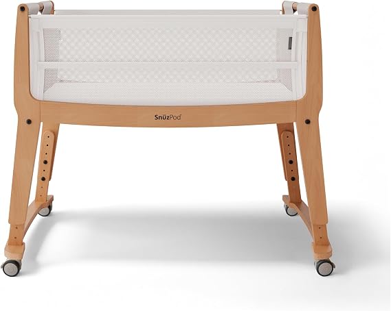 SnuzPod Studio Next to Me Crib, Baby Bed with Zip-Down Wall and 6 Height Settings, Includes Breathable Mattress and Wheels for Newborn (0-6 months), Stockholm