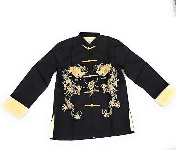 Traditional Chinese Embroidered Silk Satin Kung-Fu Tang Jacket Coat Tai Chi Uniform Double Dragon