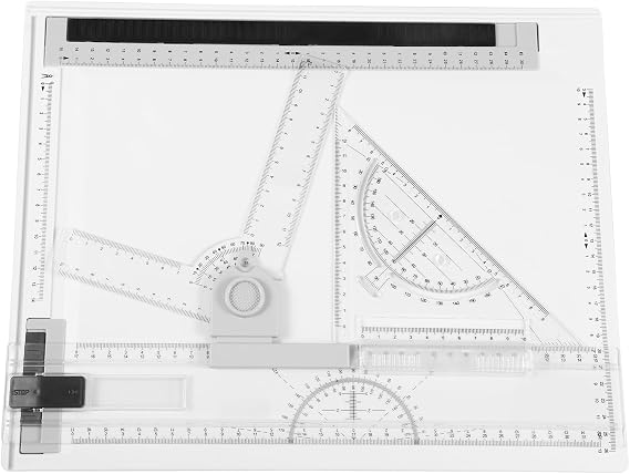 A4 Drawing Board Drafting Table, Portable Architectural Drafting Tool Set with Clear Rule Parallel Motion and Angle Adjustable Measuring System, Architectural Sketch Supplies for Outdoor Sketching